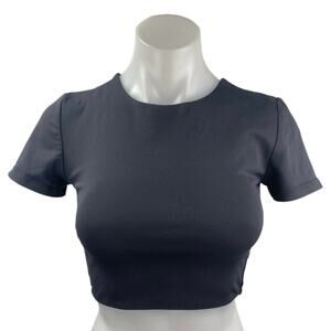 Aritzia Babaton Gray Short Sleeve Crew Neck Sculpt T Shirt Tee Crop Top Size S